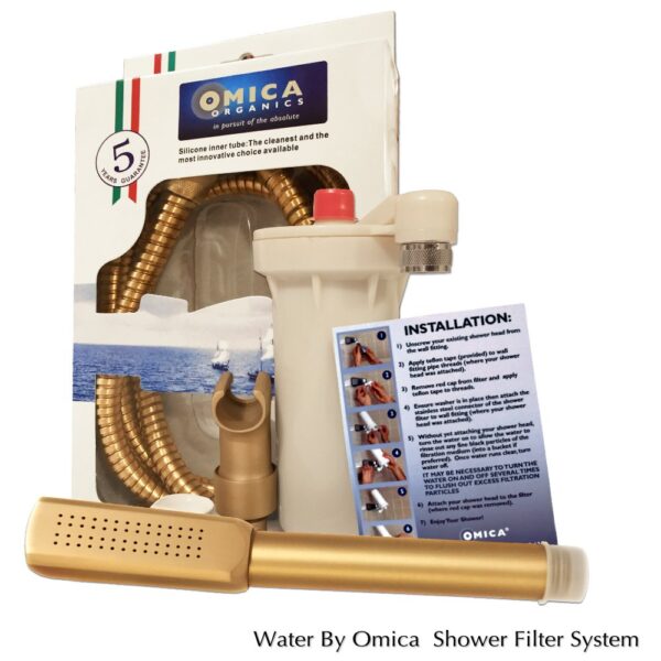 Water by Omica Complete Shower System (Shower Filter + Hand-Held Shower System, Brass with 5 ft hose) 1