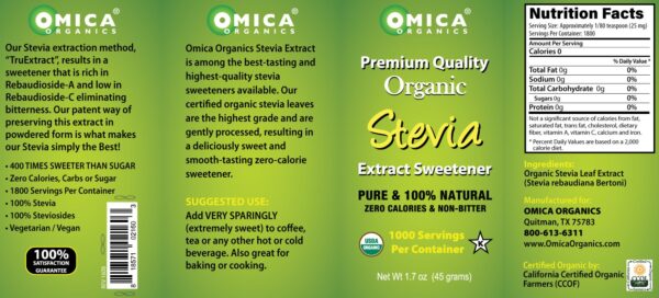 Stevia Extract Sweetener, Organic, Kosher (1.7 oz) 2