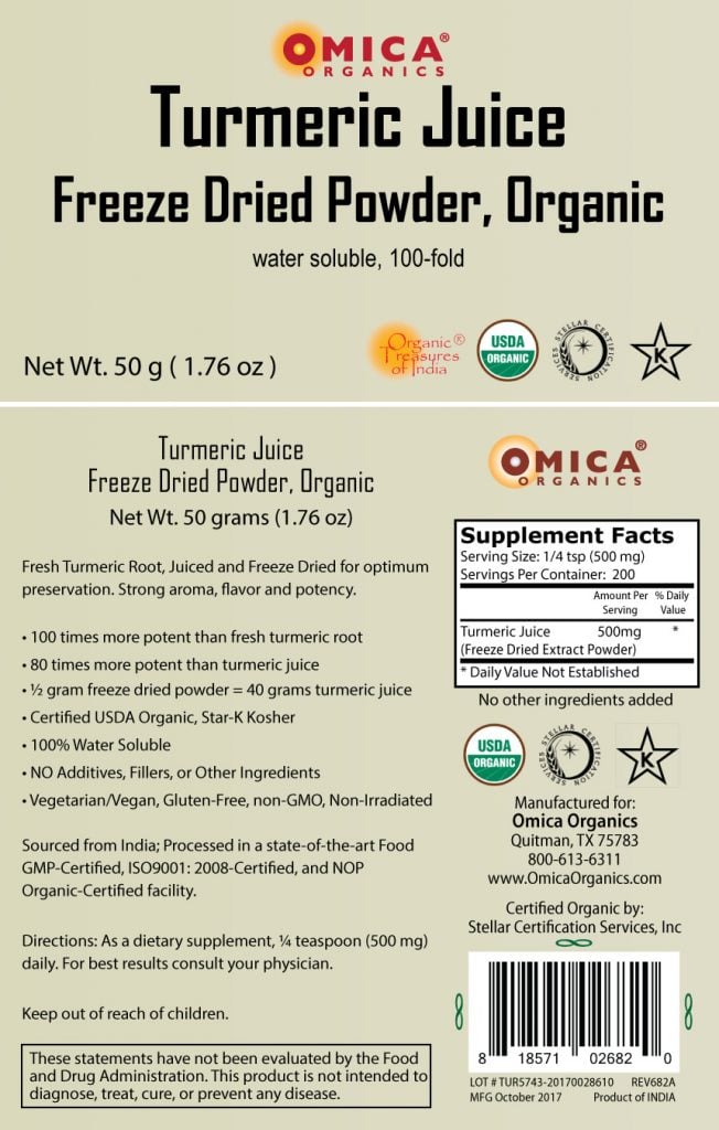 Turmeric Juice Freeze Dried Powder, Organic Item # TUR5743 (3.5 oz / 100 g) 3