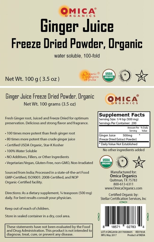 Ginger Juice Freeze Dried Powder, Organic Item # GNG2858 (3.5 oz / 100 g) 3