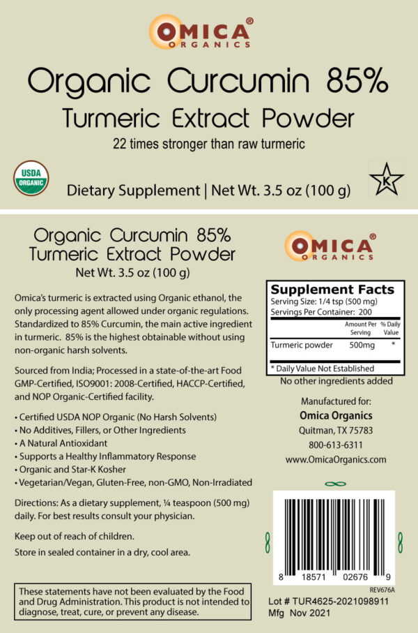 Organic Curcumin 85% Turmeric Extract Powder (100g) bulk 2