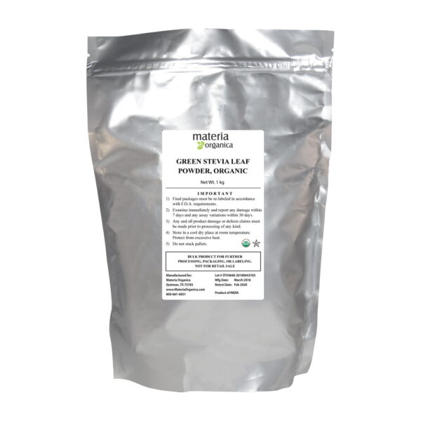 Green Leaf Stevia Powder, Organic, Kosher (1 kg / 2.2 lb) bulk 1