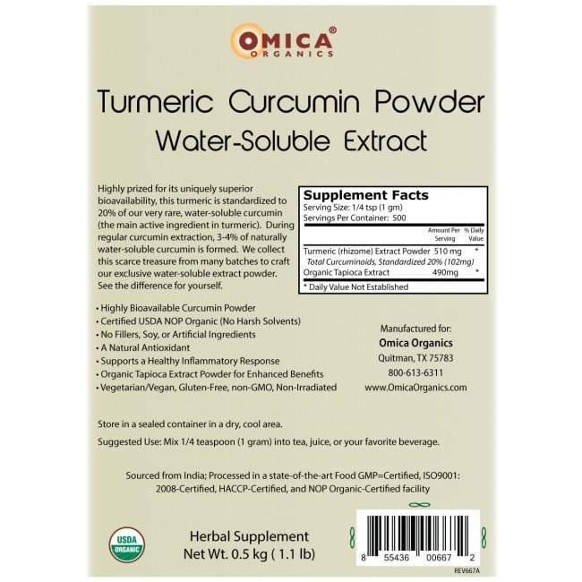 Turmeric Curcumin Powder Water-Soluble Extract, Kosher (1 kg, 2.2 lb) bulk 2