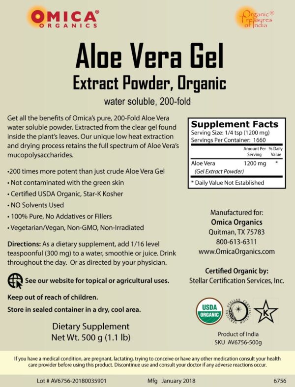 Aloe Vera Extract Gel Powder, Organic (250g, 500g, 1k) bulk 2