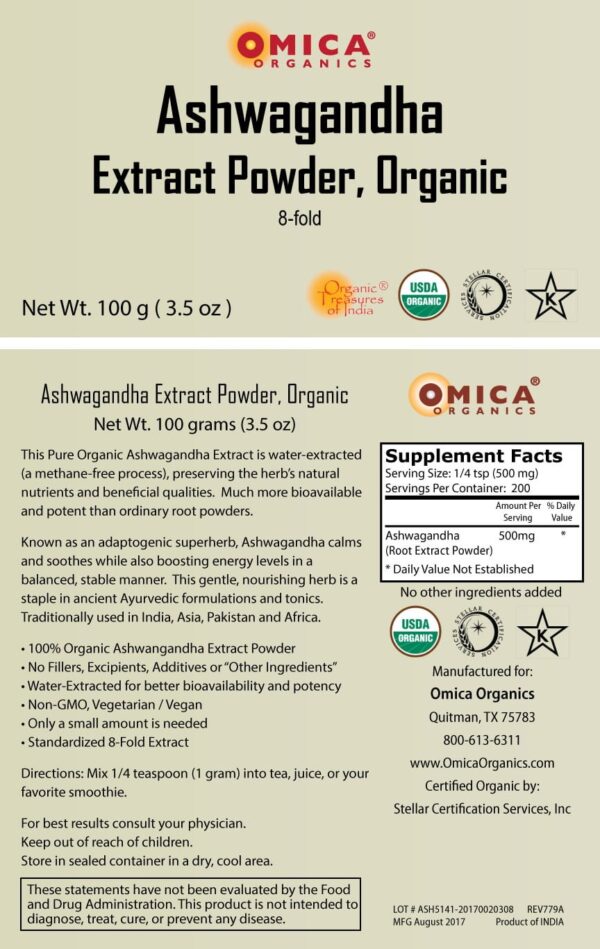 Ashwagandha Root Extract Powder, Organic, Kosher (50 g, 100 g) 2