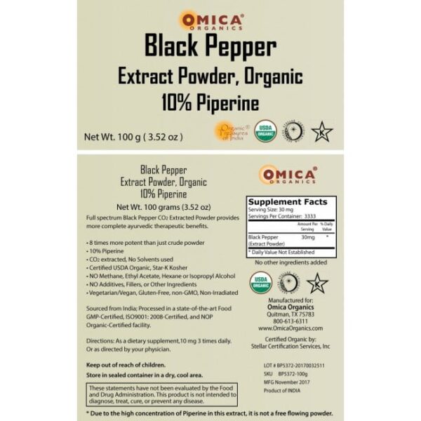 Black Pepper Extract Powder, 10% Piperine, Organic (100 g) 2