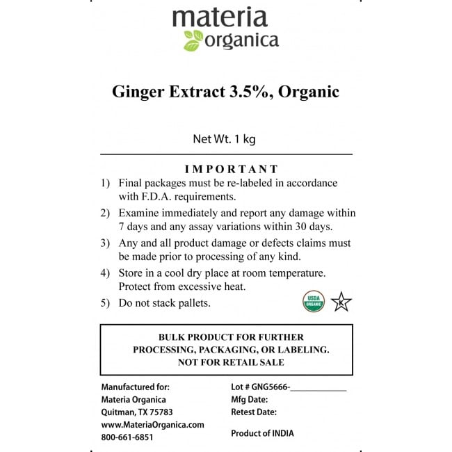 Ginger Extract Powder - 3.5% Gingerol, Organic and Kosher (250 g - 1 kg) bulk 3