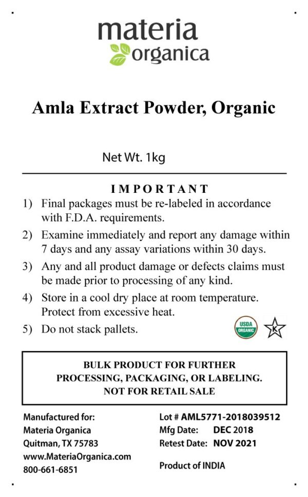 Amla Extract Powder, Organic, Kosher (500 g - 1 k) bulk 3