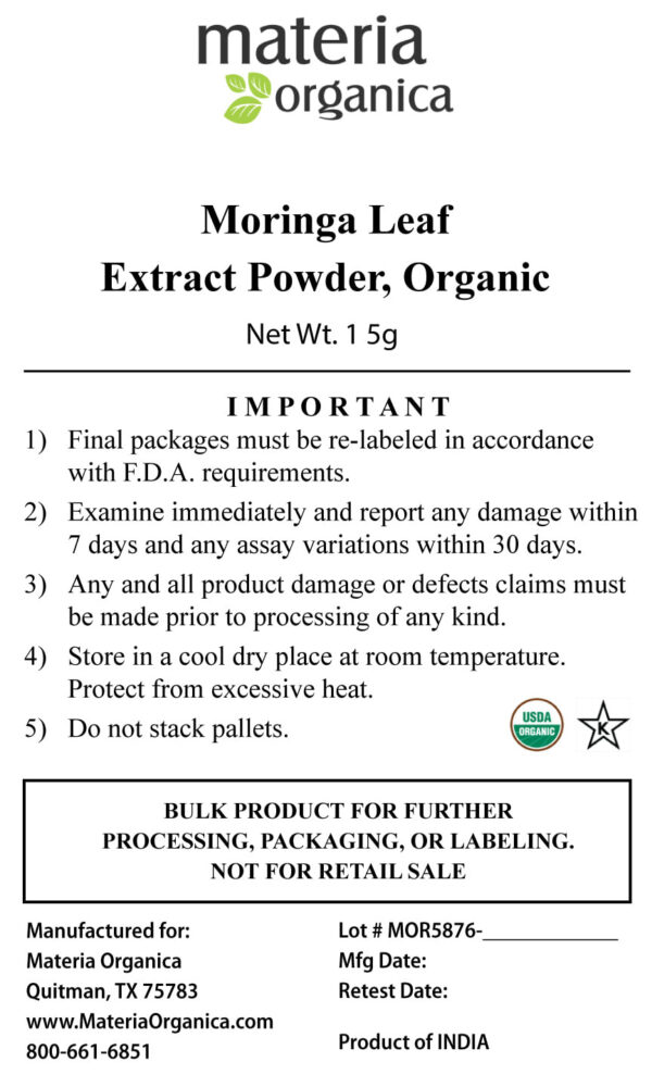 Moringa Leaf Extract Powder, Organic, Kosher (1 kg / 2.2 lb) bulk 2