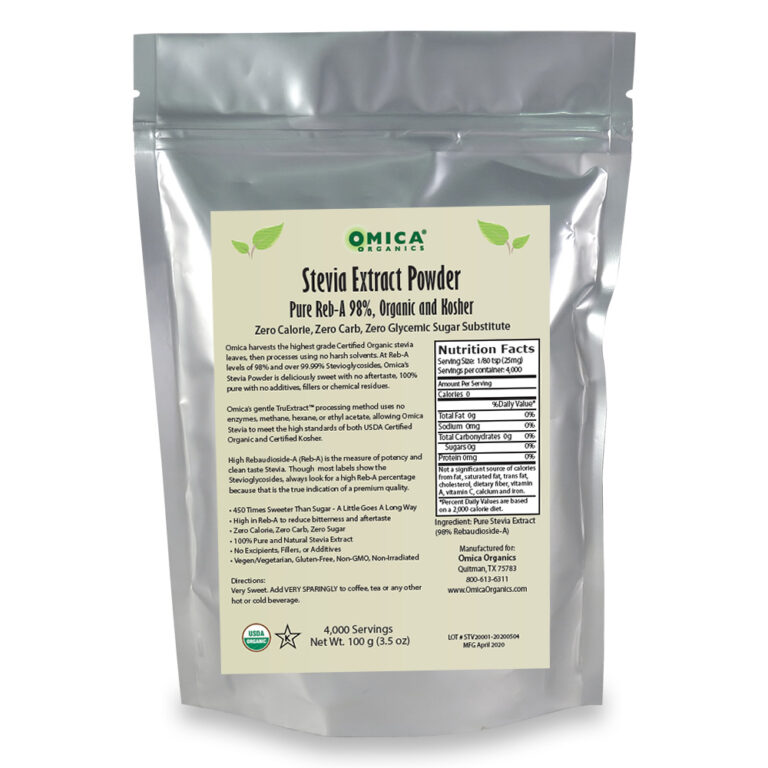 Stevia Extract Powder 98 RebA, Organic and Kosher (100g / 3.5 oz
