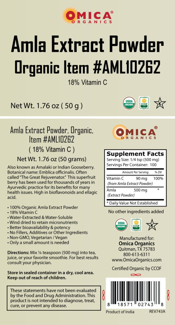 Amla Extract Powder, 18% Vitamin C, Organic Item #AML10262 (1.76 oz / 50 g) 2