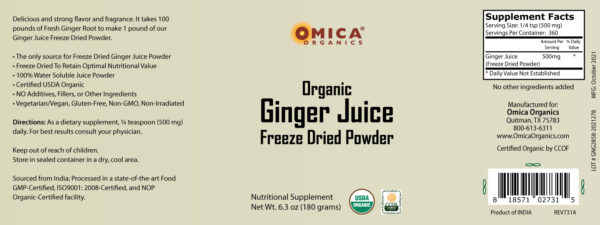 Ginger Juice Freeze Dried Powder, Organic (6.3 oz / 180 g) 2