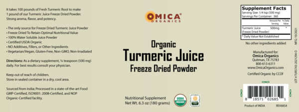 Turmeric Juice Freeze Dried Powder, Organic (6.3 oz / 180 g) 2