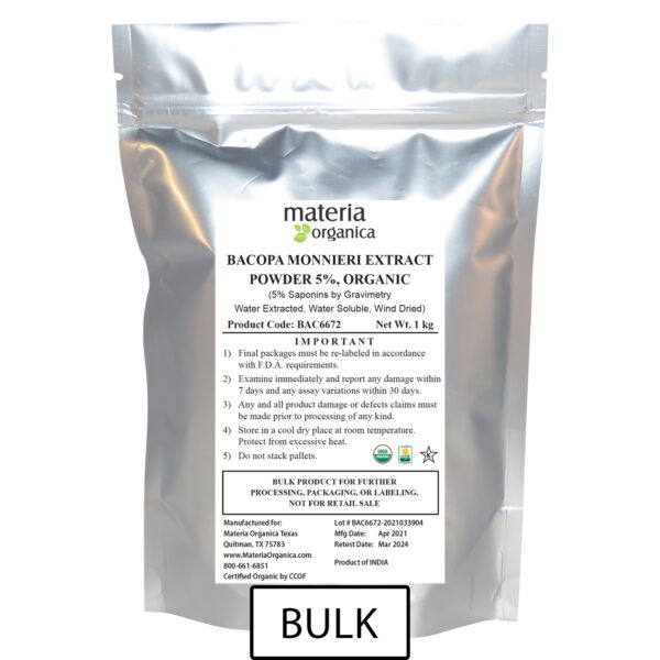 Bacopa Monnieri Extract Powder, 5% Saponins by Gravimetry, Organic Item #BAC6672 (1 kg/2.2 lb) bulk 2