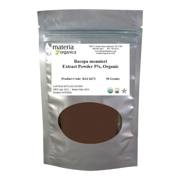 Bacopa Monnieri Extract Powder, 5% Saponins by Gravimetry, Organic Item #BAC6672 (50 grams / 1.76 oz) 1