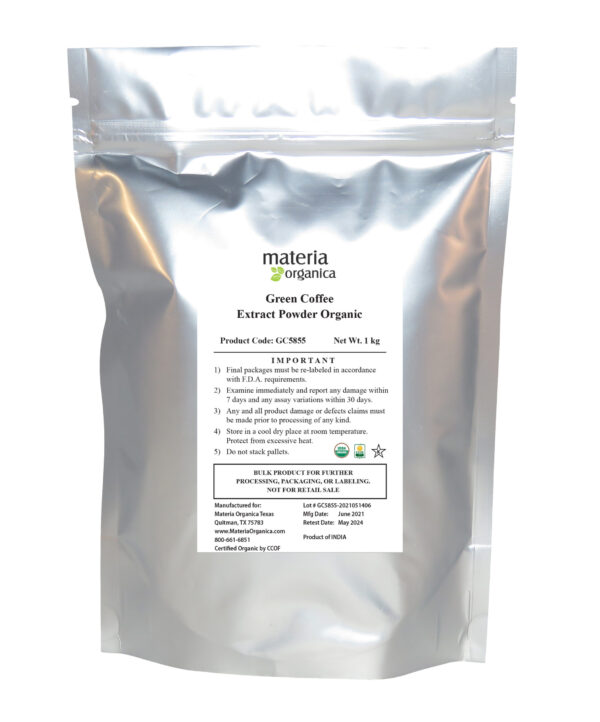 Green Coffee Bean Extract Powder, 20% Chlorogenic Acids, Organic Item #GC5855 (1 kg / 2.2 lb) bulk 1