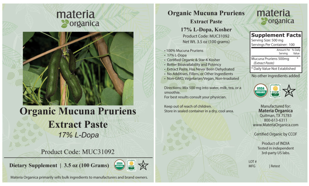 Mucuna Pruriens Extract Paste 17% L-Dopa, Organic Item # MUC31092 (3.5